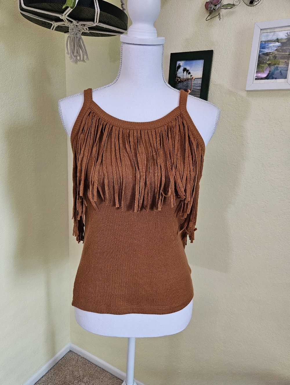 Idyllwind fueled by Miranda lambert Rust Fringe Knit  Tank top Sienna Sz Medium